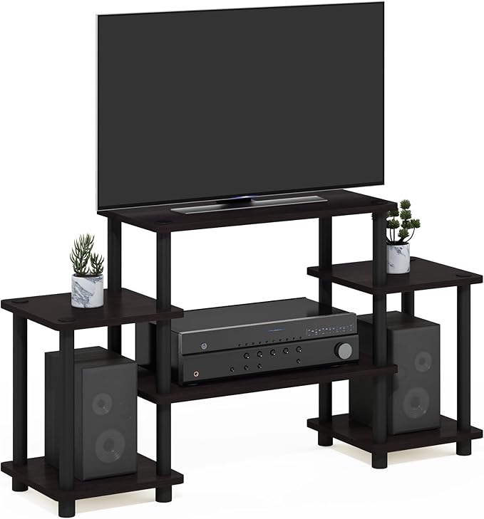 Furinno Turn-N-Tube No Tools Entertainment Center, Round, Square corner, Dark Walnut,11257DWN - LeafyLoom