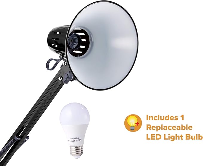Bostitch Office VLF100F Swing Arm Metal Floor Lamp, 72" Tall with Multi-Joint Adjustment, Includes Replaceable LED Bulb (VLF), Black - LeafyLoom