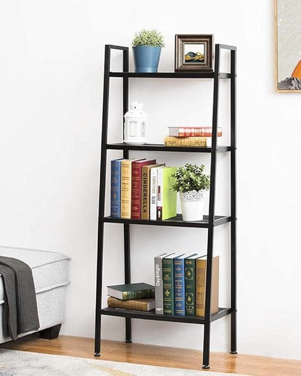 4-Tier Metal Ladder Shelf, Black Ladder Bookshelf Multifunctional Ladder-Shaped Plant Flower Stand Industrial Organizer Rack Storage Shelves for Living Room, Bedroom, Office - LeafyLoom