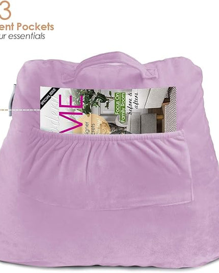 Nestl Reading Pillow with Portable Laptop Lap Desk, Velvet Feel Back Pillow for Sitting in Bed, Shredded Memory Foam Back Support Pillow for Bed, Bed Rest Pillow with Arms, Standard - Lavender - LeafyLoom