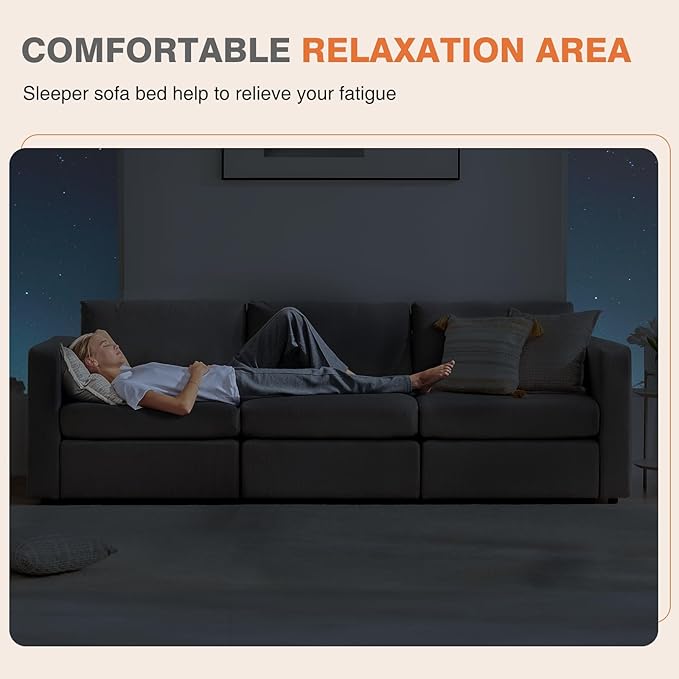 Sweetcrispy Convertible Modular Sectional Sofa, 3 Seat Sectional Couches for Living Room, Basic Shape Modern Fabric Modular Sofa Sleeper with Double Chaise for Home, Apartment, Dorm, Grey - LeafyLoom