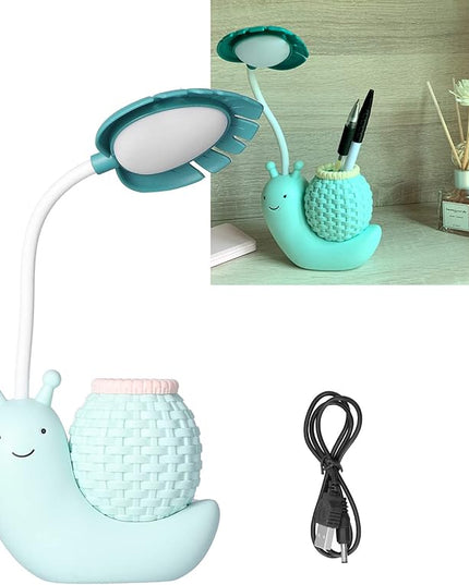LED Desk Lamp with Pen Holder Cartoon Holder Multiple Function USB Charging Cute Desk Light for Students Kids(Blue) - LeafyLoom