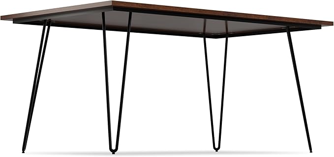 SIMPLIHOME Hunter SOLID MANGO WOOD and Metal Rectangle Industrial Table for The Dining Room, 66 inch, Umber Brown - LeafyLoom