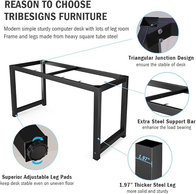 Tribesigns Computer Desk, 55 inch Large Office Desk Computer Table Study Writing Desk for Home Office, White + Black Leg - LeafyLoom