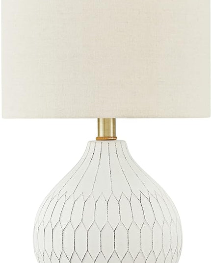 Signature Design by Ashley Wardmont 18" Modern Dimensional Design Ceramic Table Lamp, White - LeafyLoom
