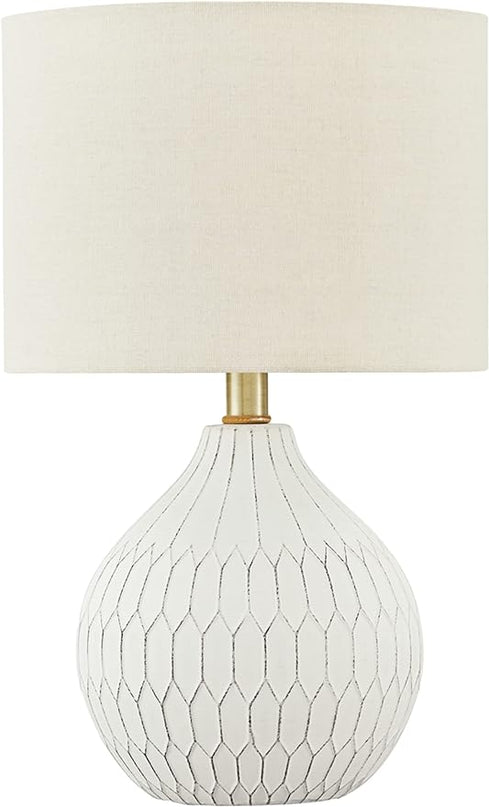Signature Design by Ashley Wardmont 18" Modern Dimensional Design Ceramic Table Lamp, White - LeafyLoom