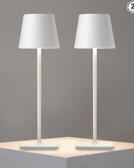 Lewoncci 2 Pack Cordless Table lamp,5200mAh Battery Operated Lamp,3 Color Stepless Dimming Desk Lamp,IP54 Waterproof Outdoor Table Lamps for Restaurant/Bedroom/Bars/Outdoor Party (White-2) - LeafyLoom
