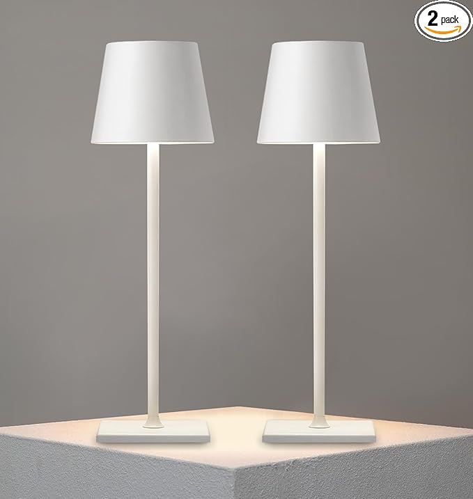 Lewoncci 2 Pack Cordless Table lamp,5200mAh Battery Operated Lamp,3 Color Stepless Dimming Desk Lamp,IP54 Waterproof Outdoor Table Lamps for Restaurant/Bedroom/Bars/Outdoor Party (White-2) - LeafyLoom