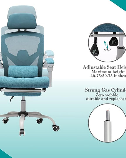 edx Ergonomic Office Chair, Reclining High Back Mesh Chair, Computer Desk Chair, Swivel Rolling Home Task Chair with Lumbar Support Pillow, Adjustable Headrest, Retractable Footrest and Armrests - LeafyLoom