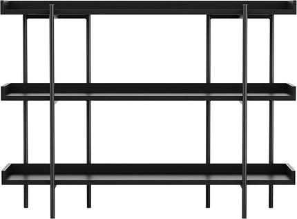 Martha Stewart Emmett 3 Shelf Bookcase with Vertical Metal Frame, Home Office Storage Display Unit, 35"H, Black Wood Grain/Oil Rubbed Bronze - LeafyLoom