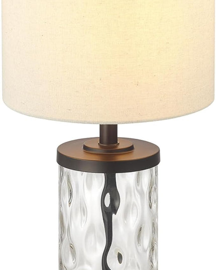 Globe Electric 61000044 20" Fillable Watered Glass Table Lamp, Oil-Rubbed Bronze Base, Beige Linen Shade, Black Cord, On/Off Rotary Switch - LeafyLoom