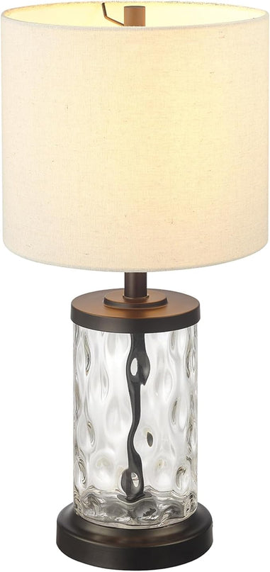 Globe Electric 61000044 20" Fillable Watered Glass Table Lamp, Oil-Rubbed Bronze Base, Beige Linen Shade, Black Cord, On/Off Rotary Switch - LeafyLoom