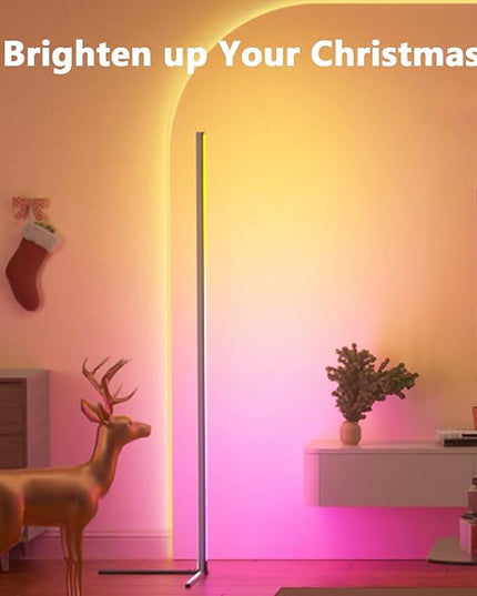 Buyya Smart LED Floor Lamp: 65 Inch RGB Corner Lamp 16 Million Colour Changing Corner Light Music Sync DIY Mode with APP/Remote Control Standing Lamps for Living Room Bedroom Decoration - LeafyLoom