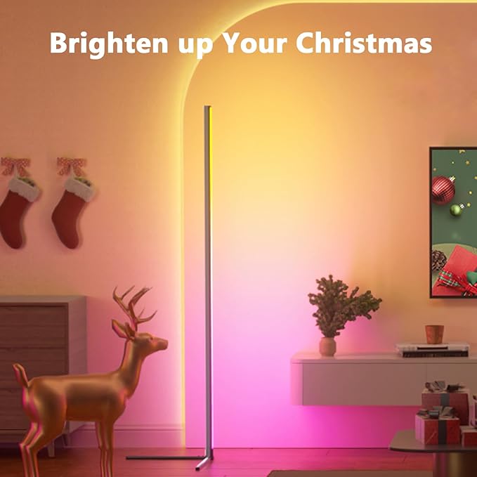 Buyya Smart LED Floor Lamp: 65 Inch RGB Corner Lamp 16 Million Colour Changing Corner Light Music Sync DIY Mode with APP/Remote Control Standing Lamps for Living Room Bedroom Decoration - LeafyLoom