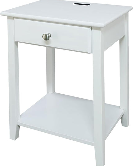 Casual Home Owl White Night Stand with USB Port , 17.5 in x 14.25 in x 24.5 in (W x L x H) - LeafyLoom
