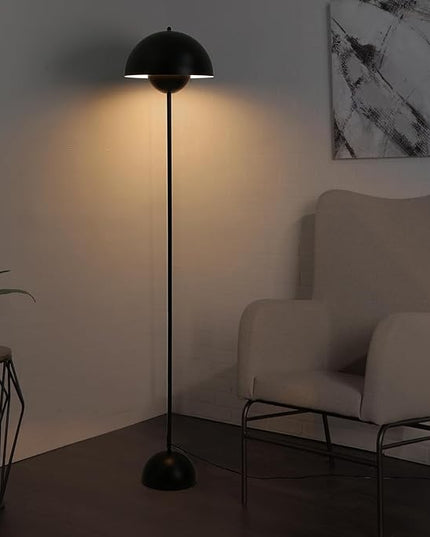 Modern Floor Lamp for Bedroom, 63'' Industrial Corner Floor Lamp for Living Room, Metal Arched Shade Tall Standing Lamp for Office, Reflecting Light Reading Floor Lamp, Black - LeafyLoom