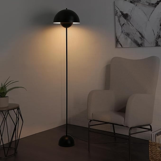 Modern Floor Lamp for Bedroom, 63'' Industrial Corner Floor Lamp for Living Room, Metal Arched Shade Tall Standing Lamp for Office, Reflecting Light Reading Floor Lamp, Black - LeafyLoom