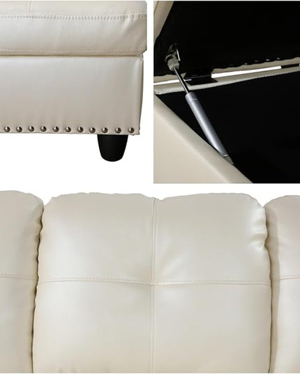 Leather L Shaped Sectional Ottoman Modern Nail-Head Design Comfy Lounge Modular Sofa with Cup Holder & Chaise for Living Room, Bedroom, Office, L Couch White - LeafyLoom
