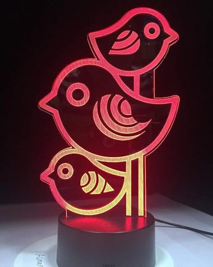 Lovely Little Birds 3D Night Lights,USB Charging LED Table Lamp Kid's Room Decors Optical Illusion 3D Arts Bedside Lamp Gifts for Kids Decor Gifts for Baby Son Daughter or Grand Daughter - LeafyLoom
