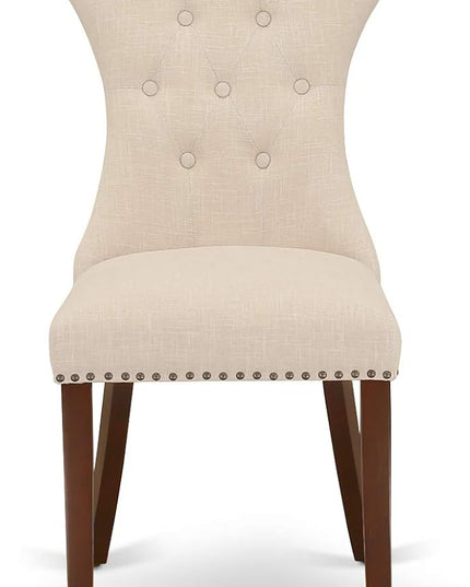 East West Furniture DMGA5-MAH-32 5 Piece Dining Set Includes a Round Dining Room Table with Dropleaf and 4 Light Beige Linen Fabric Upholstered Parson Chairs, 42x42 Inch, Mahogany - LeafyLoom