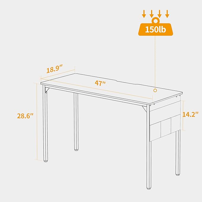 BANTI Computer Desk, 47 inch Home Office Writing Study Desks with Storage Bag, Small PC Table, Modern Simple Style for Space-Saving, White - LeafyLoom