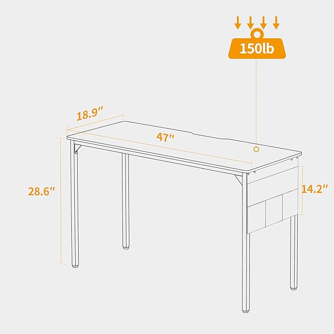 BANTI Computer Desk, 47 inch Home Office Writing Study Desks with Storage Bag, Small PC Table, Modern Simple Style for Space-Saving, Rustic Brown - LeafyLoom