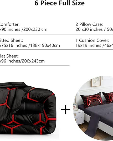 6 Pieces Gaming Bedding Set for Boys Gamer Comforter Set Full Size,Game Controller Comforter for Boys Kids Adult 3D Gamepad Microfiber Bedding 5 Pieces Bed in A Bag Sets-H50023,Full - LeafyLoom
