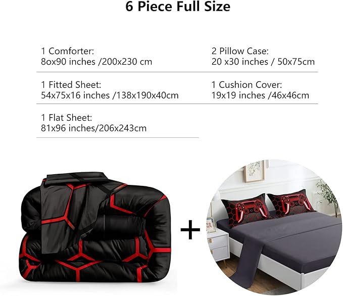 6 Pieces Gaming Bedding Set for Boys Gamer Comforter Set Full Size,Game Controller Comforter for Boys Kids Adult 3D Gamepad Microfiber Bedding 5 Pieces Bed in A Bag Sets-H50023,Full - LeafyLoom