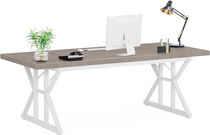 Tribesigns 70.8-Inch Executive Desk, Large Computer Office Desk Workstation, Modern Simple Style Laptop Desk Study Writing Table Business Furniture for Home Office (Grey/White, 70.8 Inch) - LeafyLoom