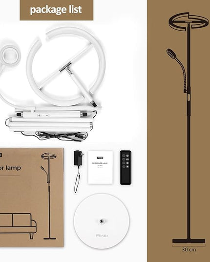 FIMEI Split Floor Lamp with Reading Light, Modern Bright LED Rotatable Standing Lamp with Stepless Dimming and 3000K-6000K Color for Living Room Bedroom Office, Touch and Remote Control, White - LeafyLoom