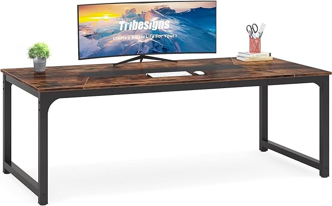 Tribesigns Modern Computer Desk, 78.7 x 39.4 inch X Large Executive Office Desk Computer Table Study Writing Desk Workstation for Home Office,Rustic/Black - LeafyLoom