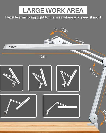 LED Architect Desk Lamp with Clamp, Metal Swing Arm 2000 Lumens Dimming Office Table Lamp for Task Work Drafting Reading Desktop, 117PCS Bright LEDs, 24W Workbench Lamp(White) - LeafyLoom
