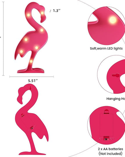 Pink Flamingo Decor, Flamingo Party Decorations, Battery Powered Flamingo Night Light for Kids, Tropical Kids Room Decor, Hawaiian Party Pecorations, Luau Party Decorations - LeafyLoom