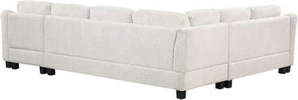 122.1" Modern U-Shape Sectional Sofa with Right Side Chaise & Removable Ottoman, Velvet Upholstered Couch w/ 3 Pillows, for Living Room, Apartment, 122.1 Inch, White - LeafyLoom