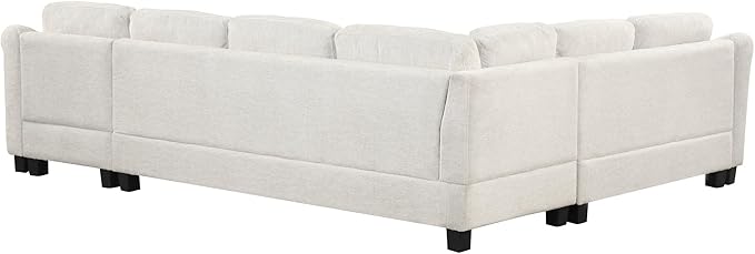 122.1" Modern U-Shape Sectional Sofa with Right Side Chaise & Removable Ottoman, Velvet Upholstered Couch w/ 3 Pillows, for Living Room, Apartment, 122.1 Inch, White - LeafyLoom