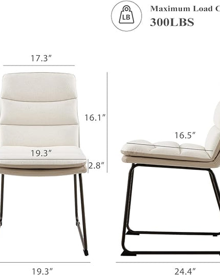COLAMY Dining Chairs Set of 4, Modern Waffle Fabric Dining Chairs, Faux Leather Chairs with Back for Kitchen Dining Living Waiting Room, Cream - LeafyLoom