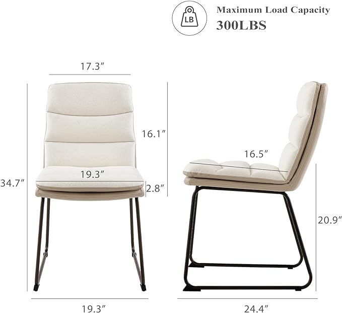 COLAMY Dining Chairs Set of 4, Modern Waffle Fabric Dining Chairs, Faux Leather Chairs with Back for Kitchen Dining Living Waiting Room, Cream - LeafyLoom