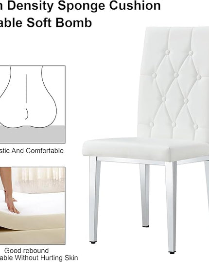 NicBex Dining Chairs Set of 4 Modern PU Dining Room Kitchen Chairs with Embedded Button High Backrest,Silver Metal Legs,Chairs for Dining Room, Kitchen,Living Room, and Restaurants,White - LeafyLoom