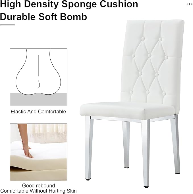 NicBex Dining Chairs Set of 4 Modern PU Dining Room Kitchen Chairs with Embedded Button High Backrest,Silver Metal Legs,Chairs for Dining Room, Kitchen,Living Room, and Restaurants,White - LeafyLoom