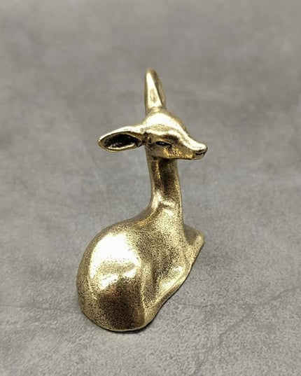 Pure Copper Sikadeer Small Ornament, Mini Brass Lying Deer Tea Pet, Crafts Ornaments, Micro Landscape Decor, Cute Decor, Scene Decor, Desktop Decor(Sikadeer) - LeafyLoom