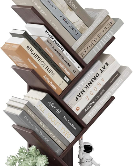 Tree Bookshelf, 5 -Tier Book Storage Organizer Shelves Floor Standing Bookcase, Wood Storage Rack for Office Home School Shelf Display for Cd/Magazine (Dark Walnut) - LeafyLoom