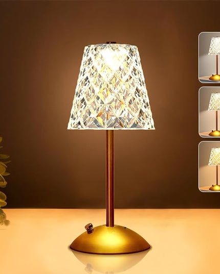 Cordless Metal Desk Lamp, Touch Sensor Control LED Table Lamp,3 Color Stepless Dimmable Battery Powered Lamp,Night Light for Kids Nursery,Bedroom/Desk/Cafe (Gold-1) - LeafyLoom