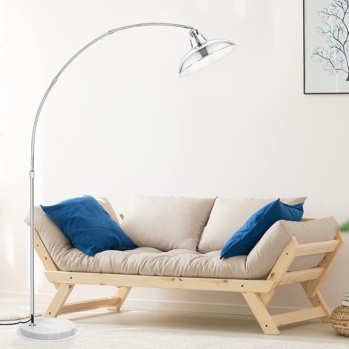 Modern 77" Arc Floor Lamp - Adjustable Sliver Standing Lamp for Living Room, Rotatable Arch Metal Pole Task Lamp Over The Couch, Adjustable Tall Lamp for Bedroom Office Home Brushed Nickel - LeafyLoom