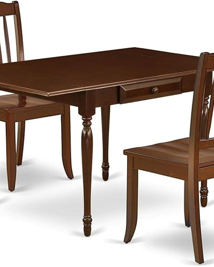 East West Furniture MZDA3-MAH-W Monza 3 Piece Room Furniture Set Contains a Rectangle Kitchen Table with Dropleaf and 2 Dining Chairs, 36x54 Inch - LeafyLoom