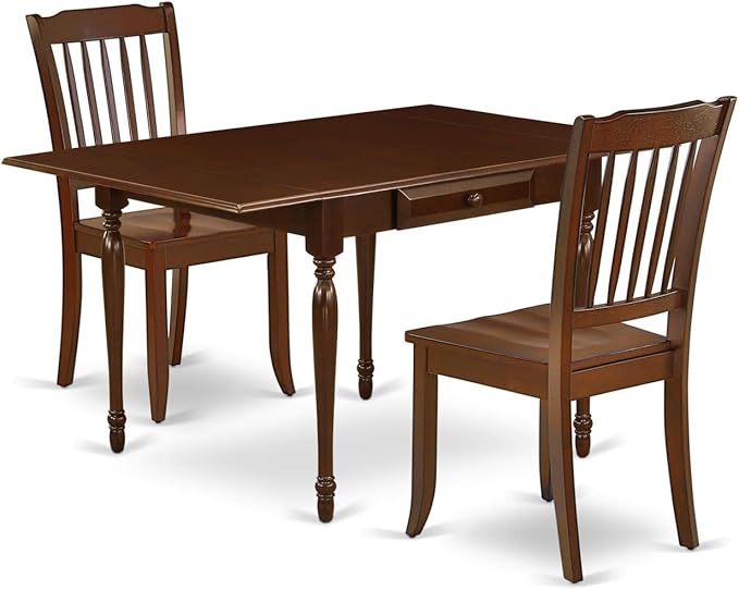 East West Furniture MZDA3-MAH-W Monza 3 Piece Room Furniture Set Contains a Rectangle Kitchen Table with Dropleaf and 2 Dining Chairs, 36x54 Inch - LeafyLoom