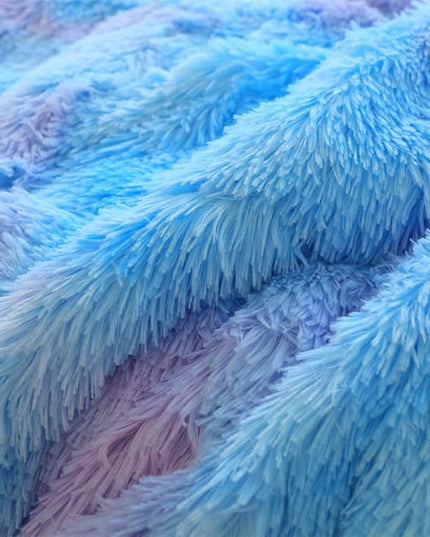 Faux Fur Kids Girls Blue Rainbow Comforter Sets King - 3PC Bed Set Warm Comfortable Soft Plush Flannel Velvet Fluffy Fuzzy Bedding（Comforter x 1 Pillowcases x 2） - LeafyLoom