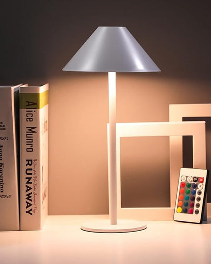 oneleaf Table Lamp RGB Modern LED Cordless,Rechargeable Battery Touch Desk lamp with remote control, Night Light, Metal Shell, for Couple Dinner/Restaurant/Bedroom/Camp-White - LeafyLoom