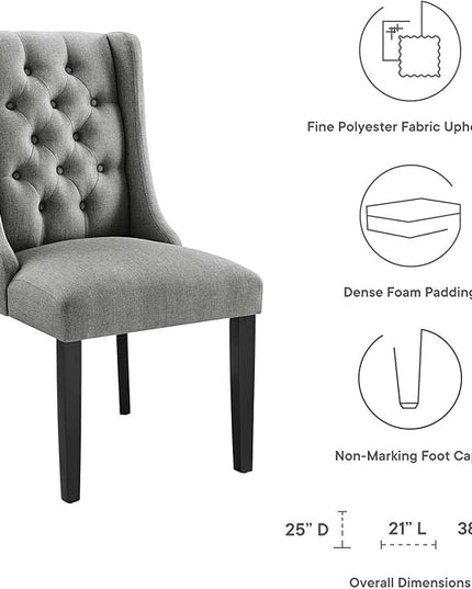 Modway Baronet Button Tufted Fabric, One Dining Chair, Light Gray - LeafyLoom