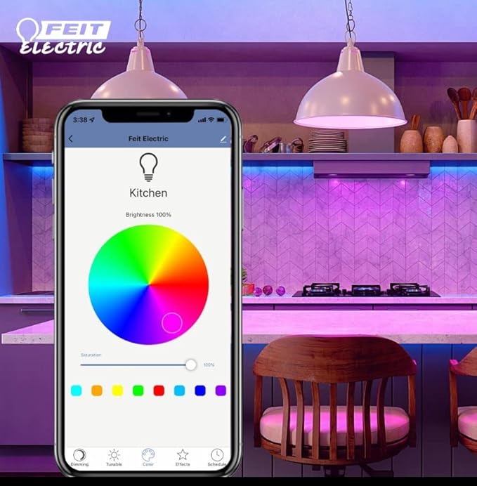 Feit Electric A19 Smart LED Light Bulb, 60W Equivalent, Dimmable, RGBW Color Changing, Alexa & Google Home Compatible, 2.4GHz Wi-Fi Enabled, 800 Lumens, 25,000-Hour Lifetime, OM60/RGBW/CA/AG/6, 6-Pack FeitElectricCompany