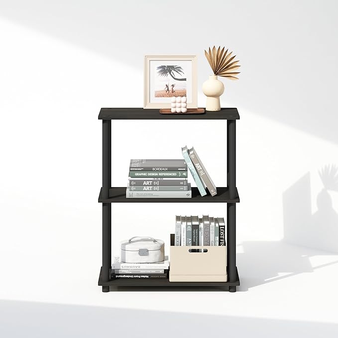Furinno Turn-N-Tube 3-Tier Multipurpose Compact Display Rack, Shelving Unit, Bookcase, Espresso/Black - LeafyLoom